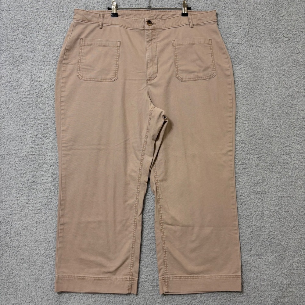 Casual Wide Leg High Rise Pants Beige High Rise Stretch Relaxed Size 18 Workwear